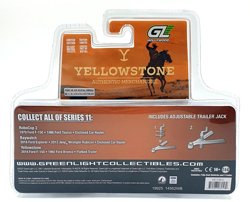 Greenlight 1/64 Scale 31150-C - 2018 Ford F-150 1992 Bronco and Flatbed Trailer