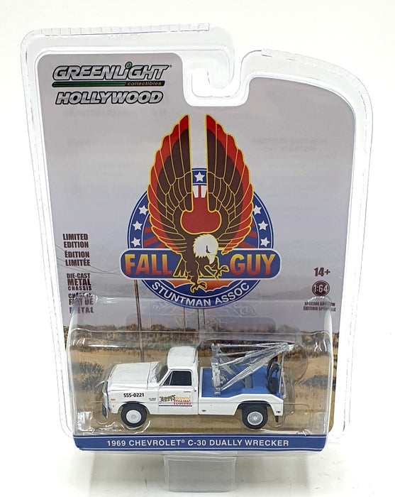 Greenlight 1/64 Scale 44965-B Fall Guy 1969 Chevrolet C-30 Dually Wrecker White