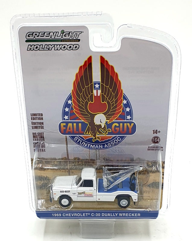 Greenlight 1/64 Scale 44965-B Fall Guy 1969 Chevrolet C-30 Dually Wrecker White