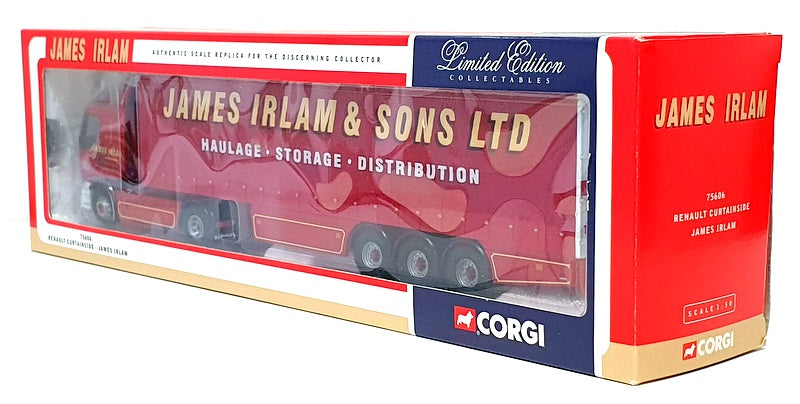 Corgi 1/50 Scale 75606 - Renault Curtainside Truck & Trailer James Irlam - Red