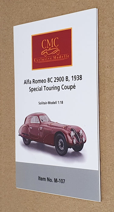 CMC 1/18 Scale M-107 - 1938 Alfa Romeo 8C 2900B Special Touring Coupe - Burgundy