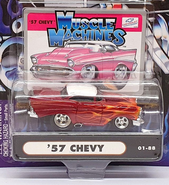 Muscle Machines 1/64 Scale 71151 01-88 - 1957 Chevrolet Chevy - Dk. Red/White