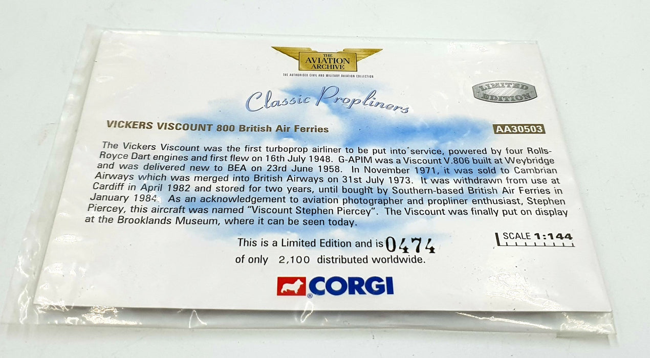 Corgi 1/144 Scale Diecast AA30503 - Vickers Viscount 800 - British Air Ferries