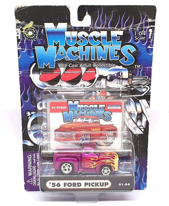 Muscle Machines 1/64 Scale 71151 01-84 - 1956 Ford Pick-Up Truck Purple & Flames