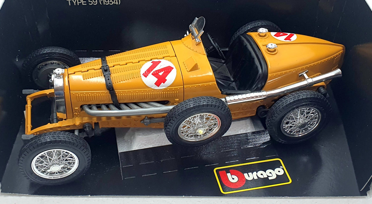 Burago 1/18 Scale Diecast 3005 - Bugatti Type 59 1934 #14 - Yellow 