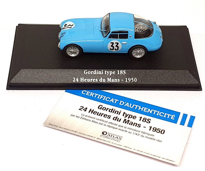 Atlas Editions 1/43 Scale 2 235 013 - Gordini Type 18S #33 24H LM 1950 - Lt Blue