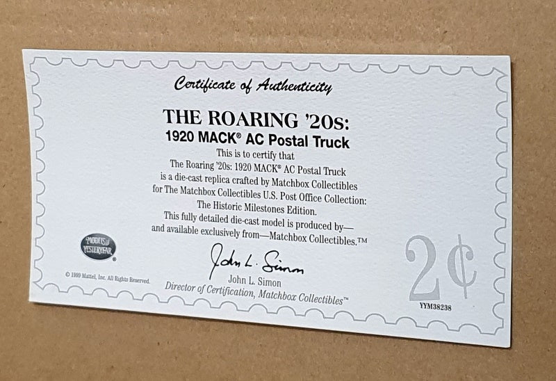 Matchbox 1/43 Scale YYM 38238 - 1920 Mack AC Postal Truck Green/Black