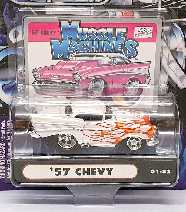 Muscle Machines 1/64 Scale 71151 01-82 - 1957 Chevrolet Chevy - White/Orange