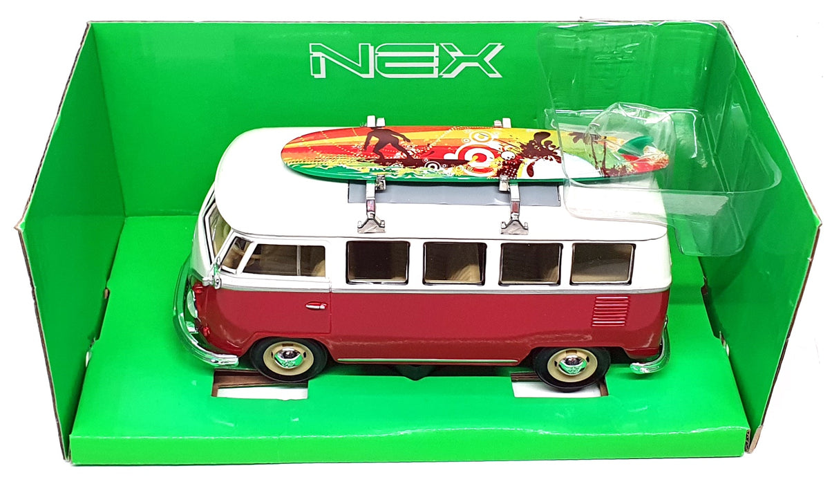 Welly Nex 1/24 Scale W1962R - 1962 VW Classical Bus + Surfboard - White/Dk. Red