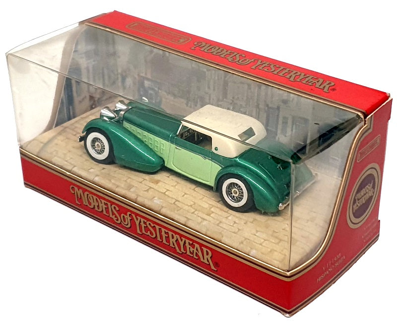 Matchbox Appx 10cm Long Diecast Y-17 - 1938 Hispano Suiza - 2-Tone Green