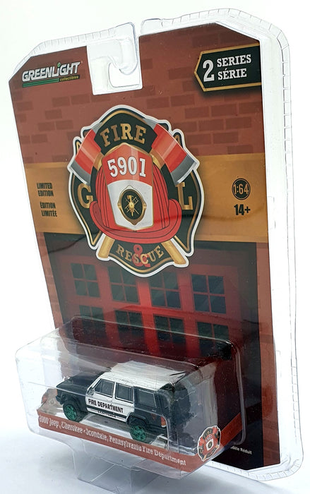Greenlight 1/64 Scale 67020-D 2000 Jeep Cherokee Fire Department - Green Wheels