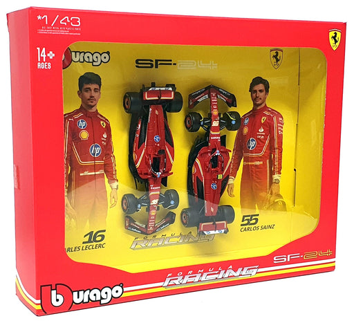 Burago 1/43 Scale Twin Set 18-36856 - F1 Ferrari SF-24 #16 Leclerc & #55 Sainz