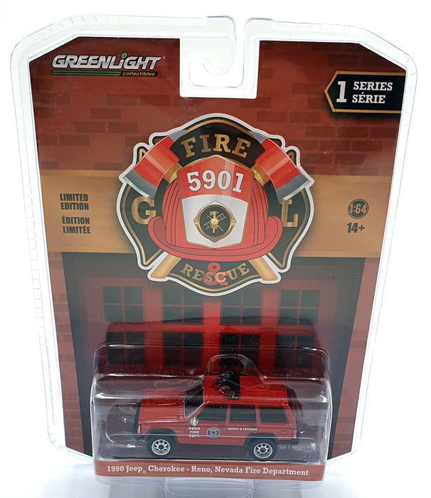 Greenlight 1/64 Scale 67010-D - 1990 Jeep Nevada Fire Department - Red