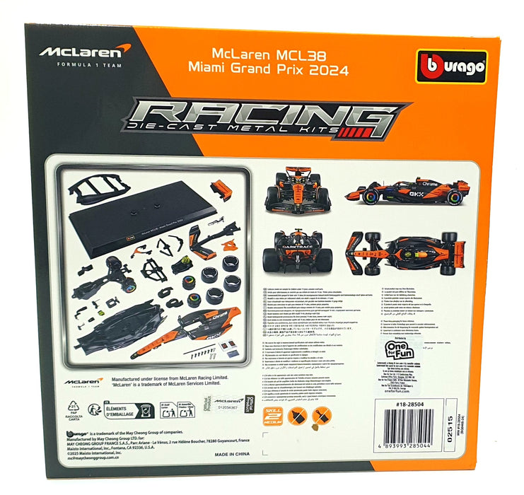 Burago 1/24 Scale Metal Kit 18-28504 - McLaren MCL38 #4 Miami GP 2024 - Norris