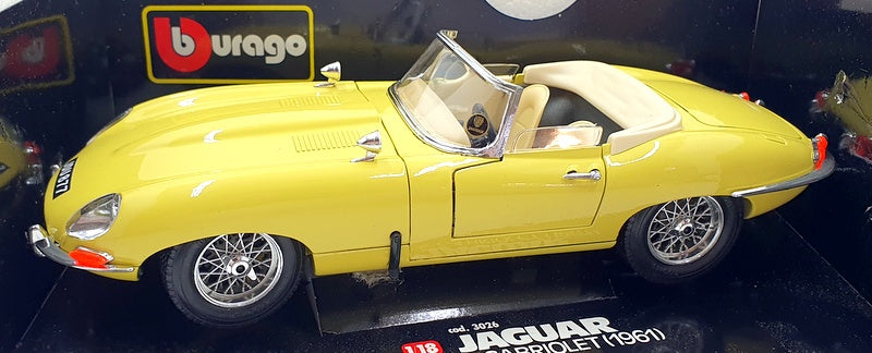 Burago 1/18 Scale Diecast 3026 - Jaguar E-Type Cabriolet 1961 - Yellow