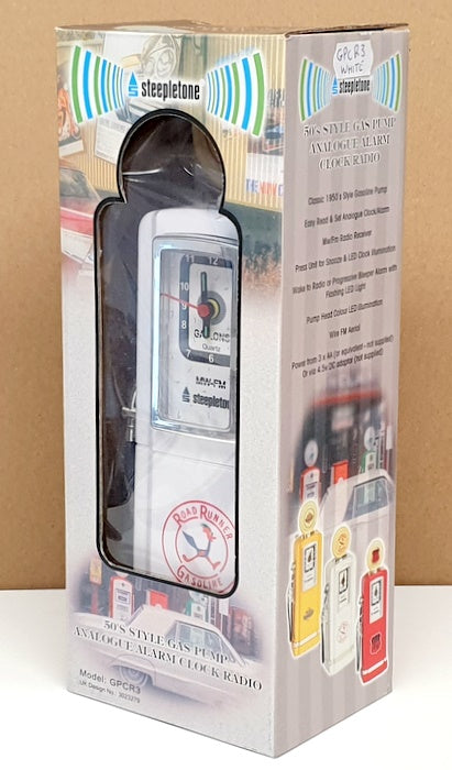 Steepletone 24.5cm Tall GPCR3 - 50's Style Gas Pump Alarm Clock Radio - White