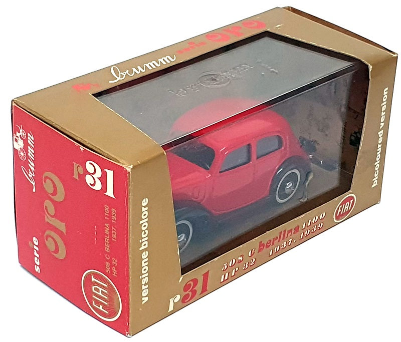 Brumm 1/43 Scale R31 - 1937-39 Fiat 508C Berlina 1100 - Red/Black