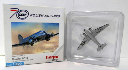Herpa 1/500 Scale diecast - 511421 Polish Airlines Douglas DC-3  SP-LCD