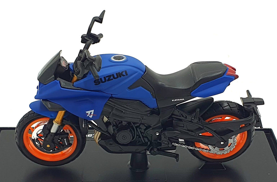 Maisto 1/18 Scale 34007-24907 - 2024 Suzuki Katana Motorbike - Met. Blue/Orange