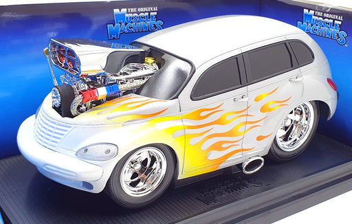 Muscle Machine 1/18 Scale 61190 - 2000 Chrysler PT Cruiser - Silver with Flames