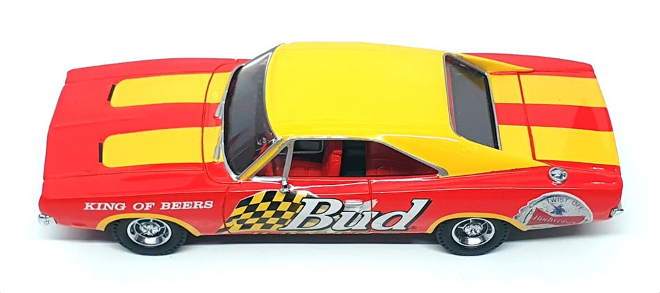 Matchbox 1/43 Scale DYM37598 - 1969 Dodge Charger (Bud Racing) - Yellow/Red