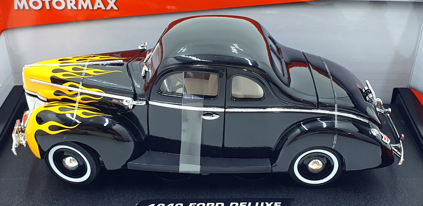 Motor Max 1/18 Scale Diecast 73108 - 1940 Ford Deluxe - Black/Flames