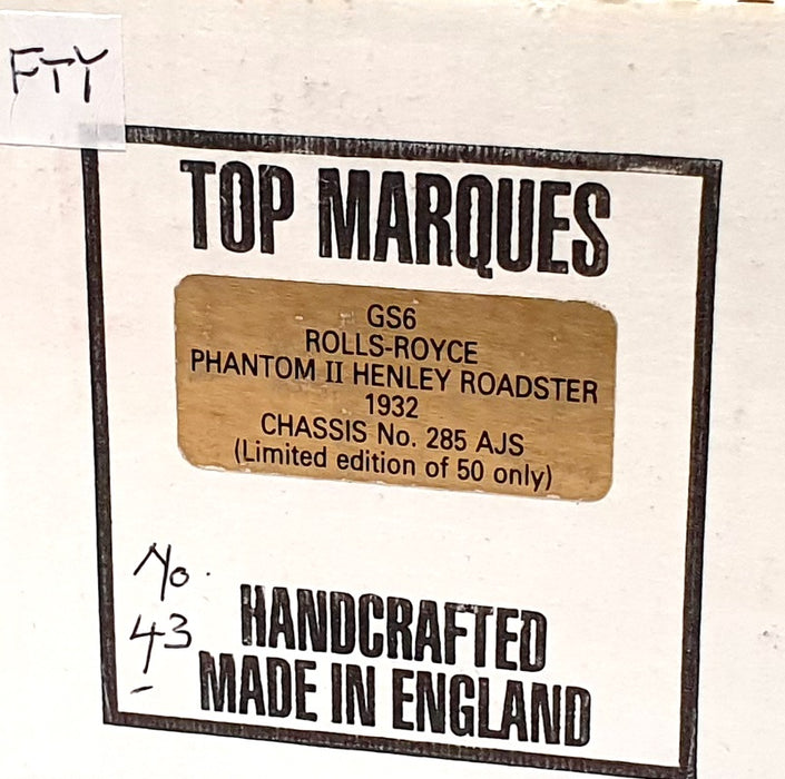 Top Marques 1/43 Scale GS6 - 1932 Rolls Royce Phantom II Henley Roadster Ltd. 50