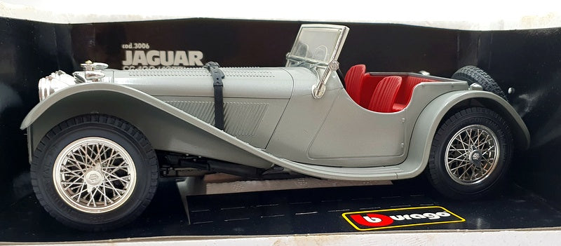 Burago 1/18 Diecast Model Car 3006 - 1937 Jaguar SS100 Grey with Red Seats