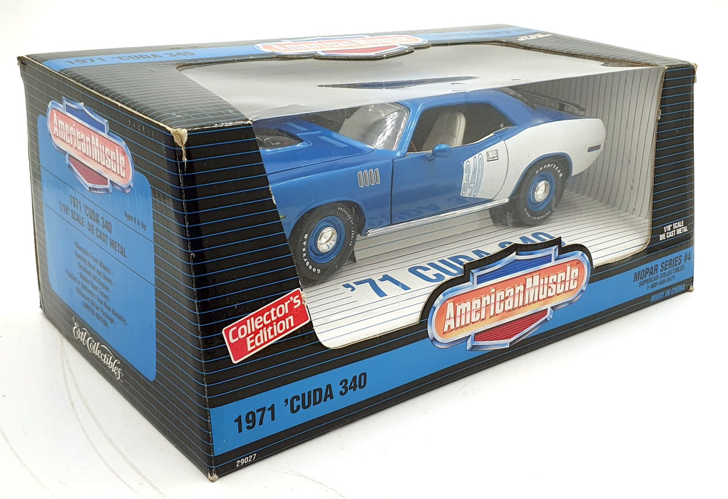 Ertl 1/18 Scale Diecast 29027 - 1971 Plymouth Cuda 340 - Blue/White