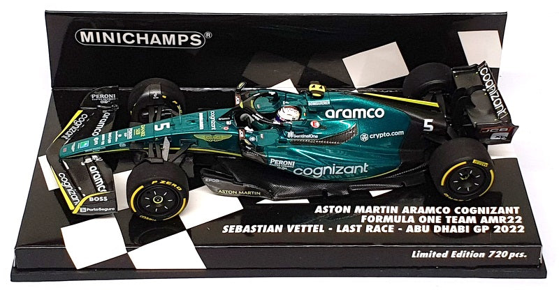 Minichamps 1/43 Scale 417 222205 F1 Aston Martin Last Race Abu Dhabi 2022 Vettel