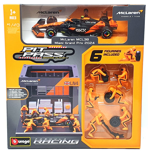 Burago 1/43 Scale 18-38451 - F1 McLaren MCL38 Diorama Miami GP 2024 Norris