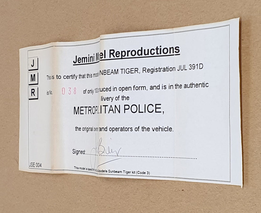 Jemini 1/43 Scale JSE004 - Sunbeam Tiger Open Metropolitan Police Car - White