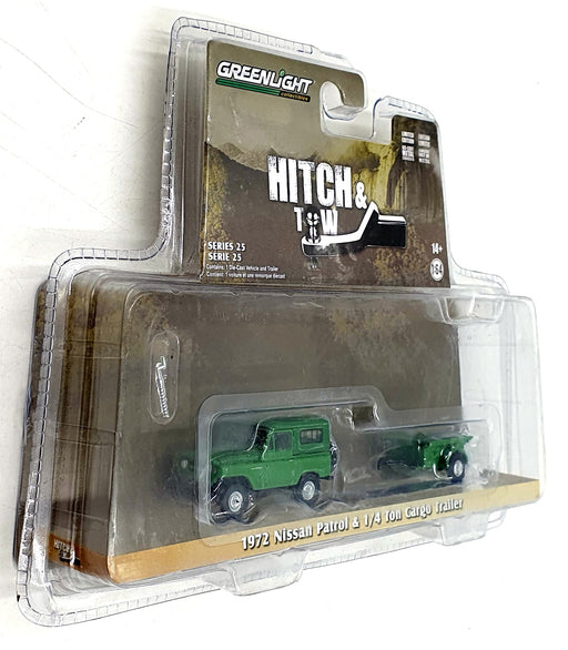 Greenlight 1/64 Scale 32250-A 1972 Nissan Patrol &1/4 Ton Cargo Trailer - Green