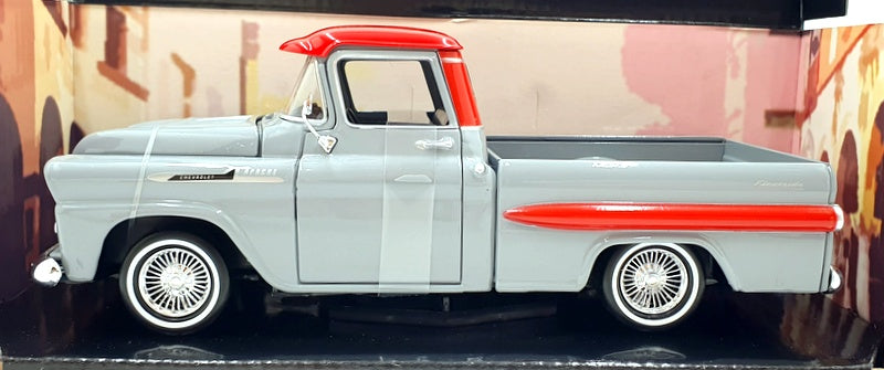 Motor Max 1/24 Scale 79033 - 1958 Chevvy Apache Fleetside Pickup - Grey/Red
