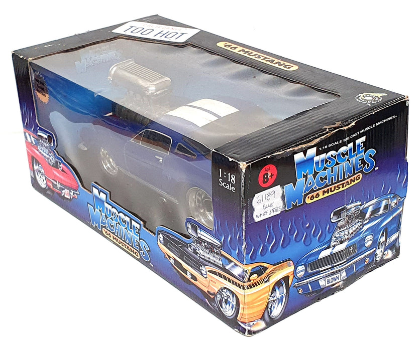 Muscle Machines 1/18 Scale 61189 - 1966 Ford Mustang - Blue/White Stripes
