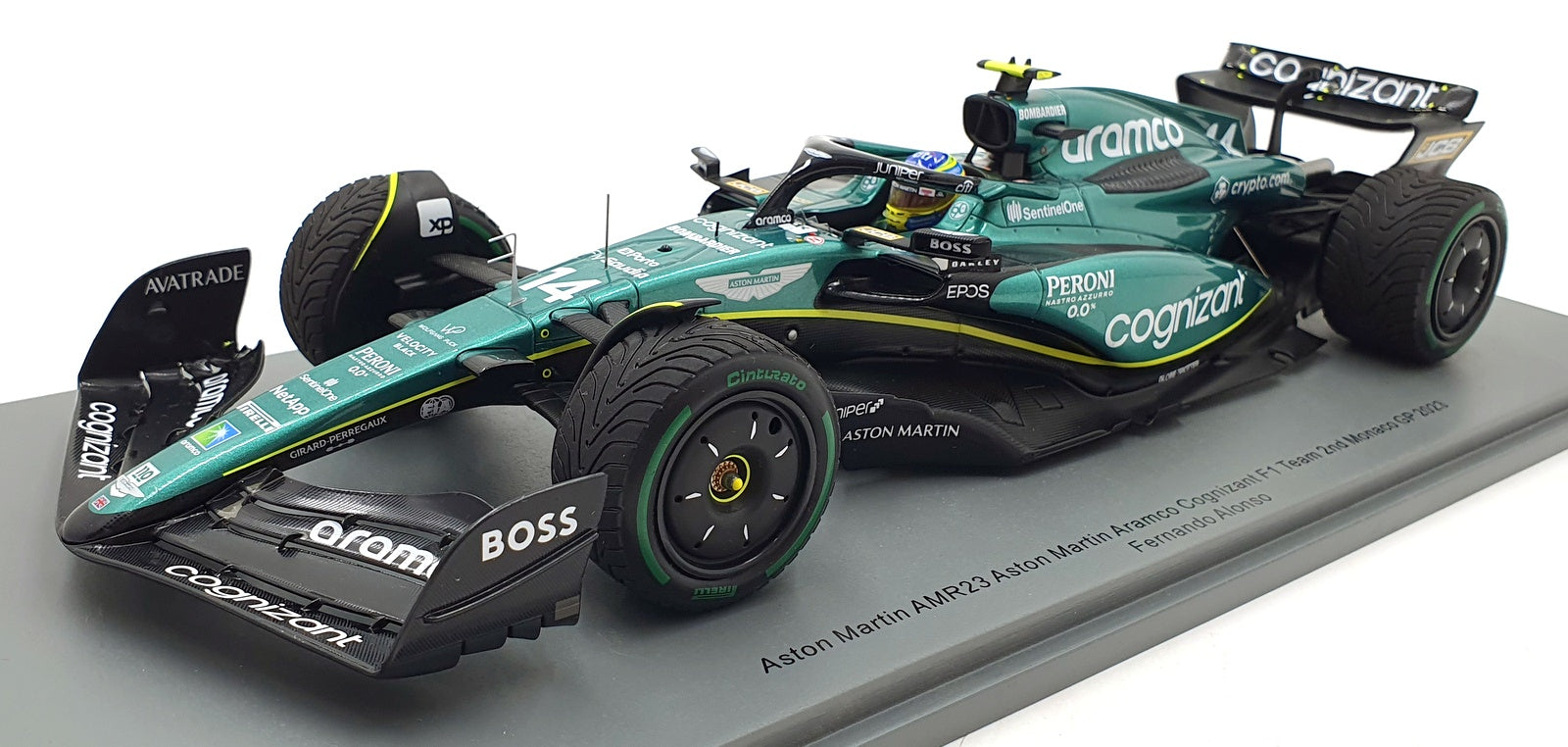 Spark 1/18 Scale 18S900 - Aston Martin AMR23 F1 Monaco 2023 2nd F.Alonso #14