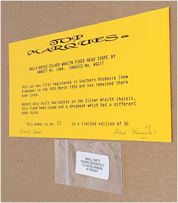 Top Marques 1/43 Scale GS18 - 1949 Rolls Royce Fixed Head Coupe - Lt Grey