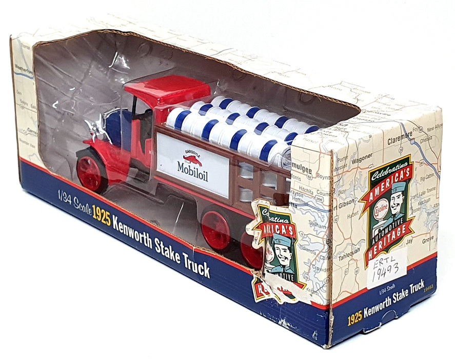 Ertl 1/34 Scale 19493 - 1925 Kenworth Stake Truck Mobiloil - Red/Blue/White