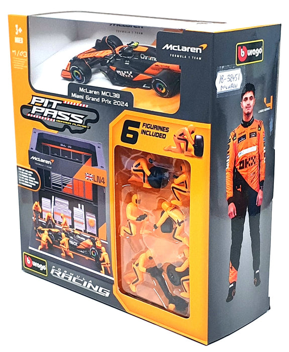 Burago 1/43 Scale 18-38451 - F1 McLaren MCL38 Diorama Miami GP 2024 Norris