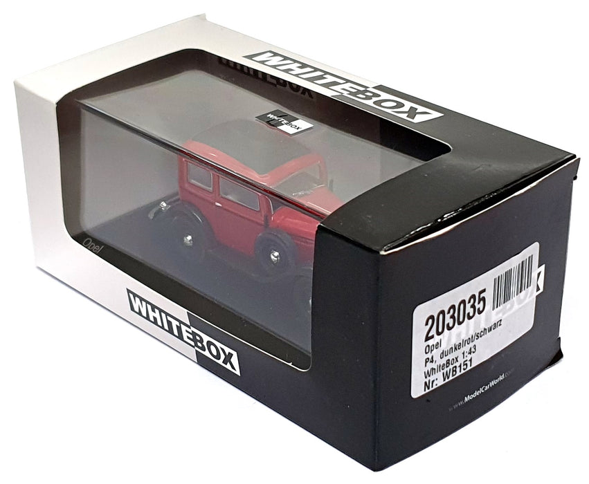 Whitebox 1/43 Scale Diecast WB151 - 1935 Opel P4 - Dk. Red/Black