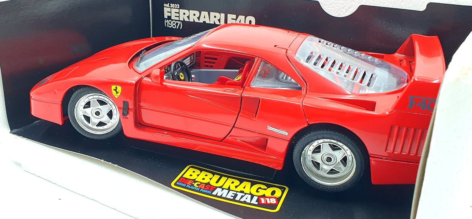 Burago 1/18 Scale Diecast Car 3032 - Ferrari F40 1987 - Red