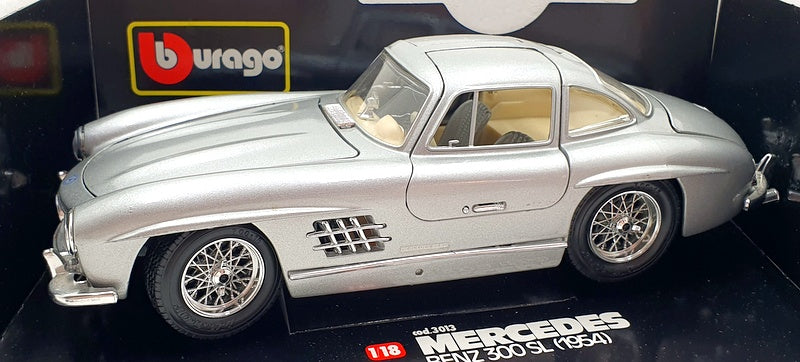 Burago 1/18 Scale Diecast 3013 - 1954 Mercedes Benz 300 SL - Silver/Cream Int