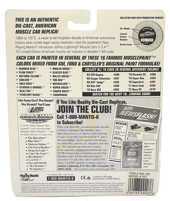 Johnny Lightning 1/64 Scale 200-190 - Muscle Cars 1969 Mercury Eliminator Gold