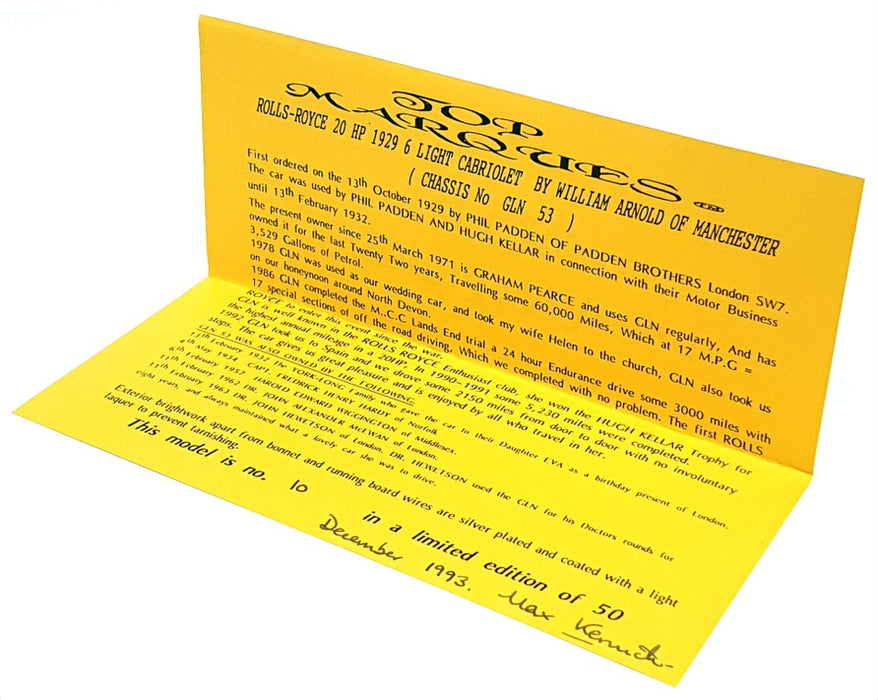 Top Marques 1/43 GS7 - 1929 Rolls Royce 20HP 6 Lgt Cabrio Open - 1 of 50