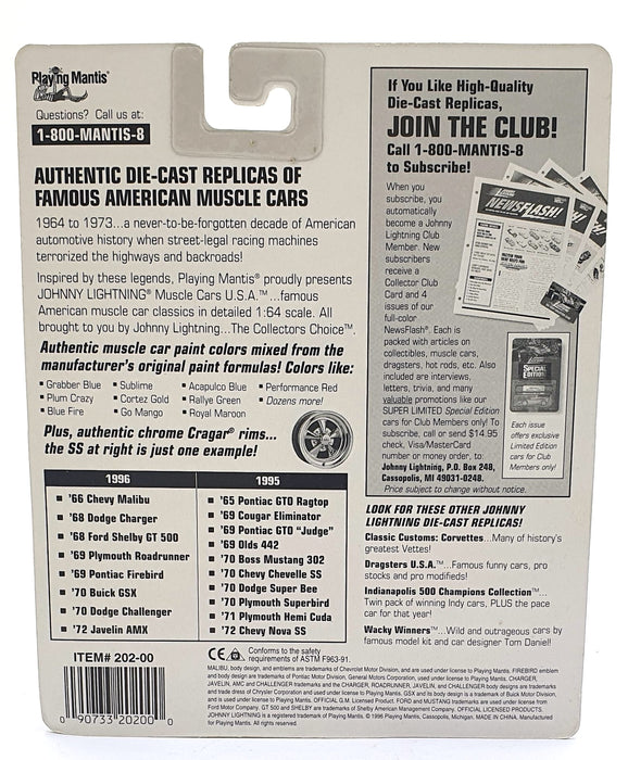 Johnny Lightning 1/64 Scale 202-00 - Muscle Cars 1966 Chevy Malibu - Lt. Blue