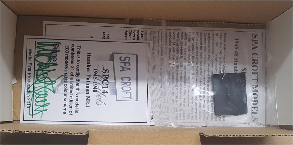 Spa Croft Models 1/43 Scale SPC14 - 1945-48 Humber Pullman Mk1 - Black/Green