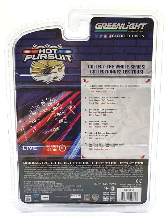 Greenlight 1/64 Scale 42980-A - 1974 Jeep DJ-5 Police Car - Indianapolis PD