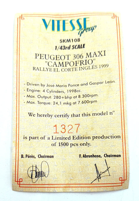Skid 1/43 Scale SKM108 - Peugeot 306 Maxi "Campofrio" #6 El Corte Ingles 1999