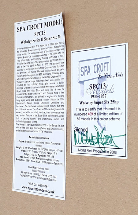 Spa Croft Models 1/43 Scale SPC13 - 1935-37 Wolseley Super Six 25hp - Black