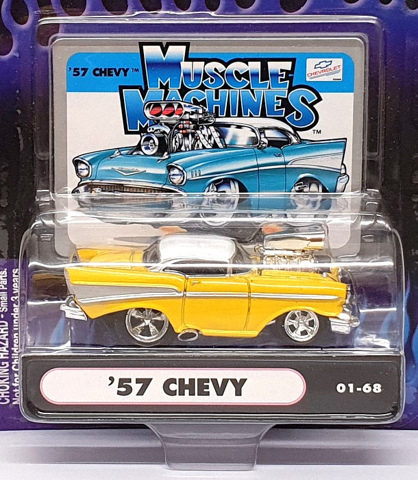 Muscle Machines 1/64 Scale 71161 01-68 - 1957 Chevrolet Chevy - Yellow/White